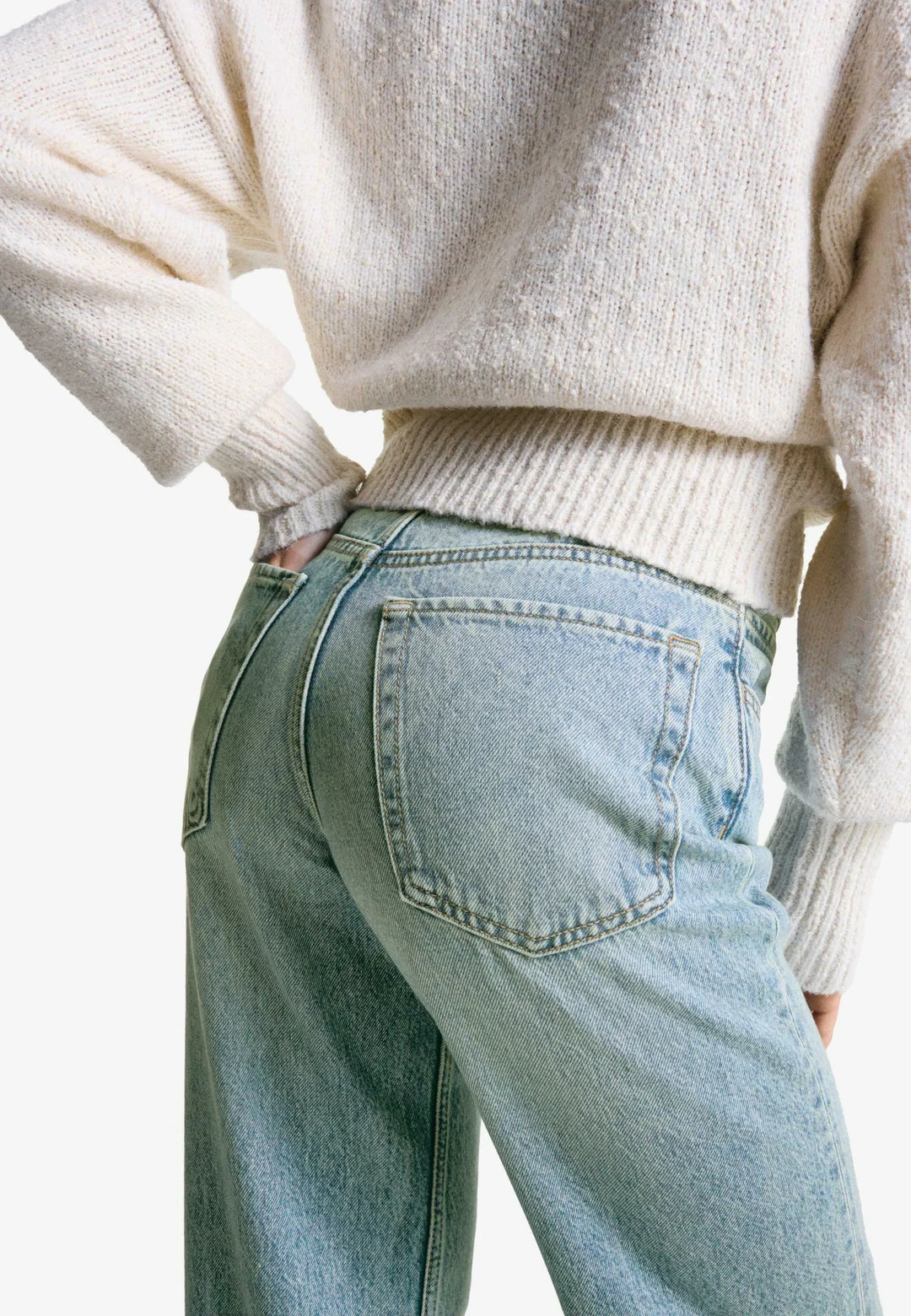 Sorvienne Relaxed High Waisted Wide Leg Jeans in Light Blue