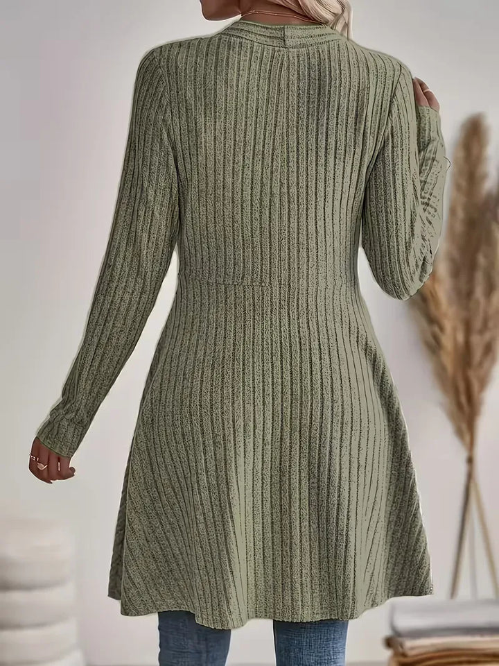 Sorvienne Ribbed Edge to Edge Longline Cardigan in Sage Green