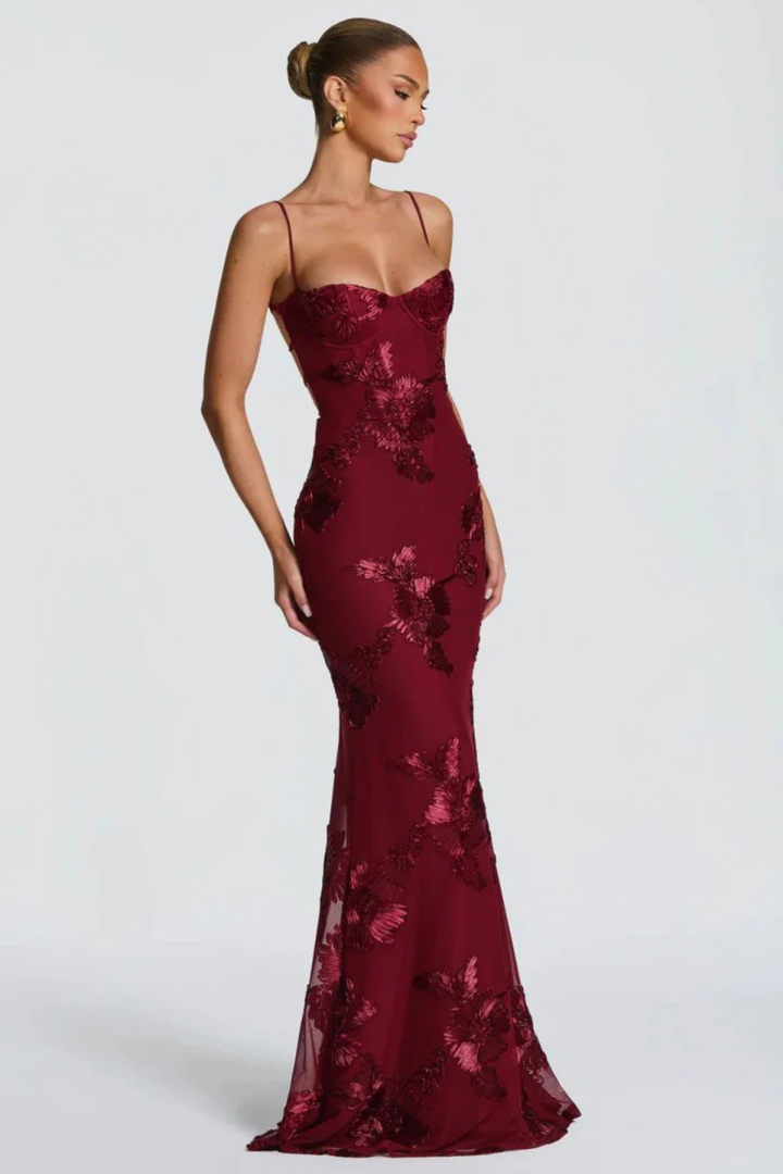 Women's Floral Embroidered Corset Maxi Dress – Sorvienne