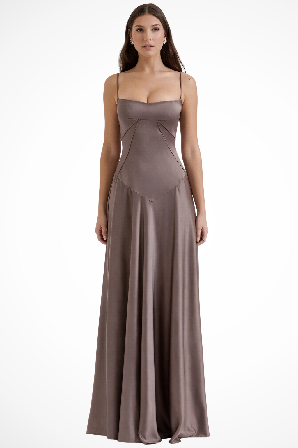 Sorvienne Women's Satin Corset Maxi Dress in Smoke Grey