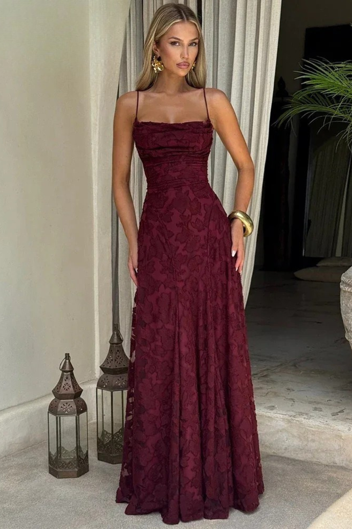 Floral Jacquard Lace-Up Maxi Dress – Sorvienne