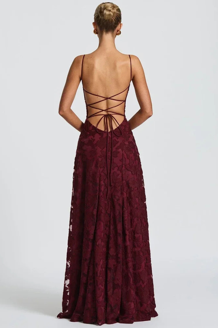 Floral Jacquard Lace-Up Maxi Dress – Sorvienne