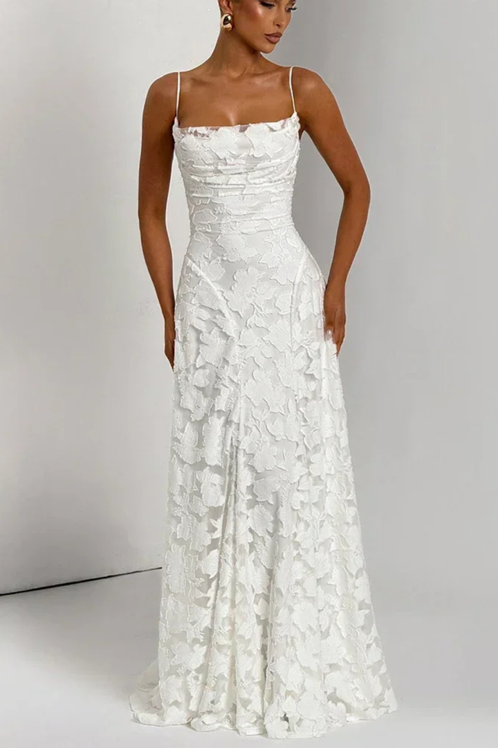 Floral Jacquard Lace-Up Maxi Dress – Sorvienne