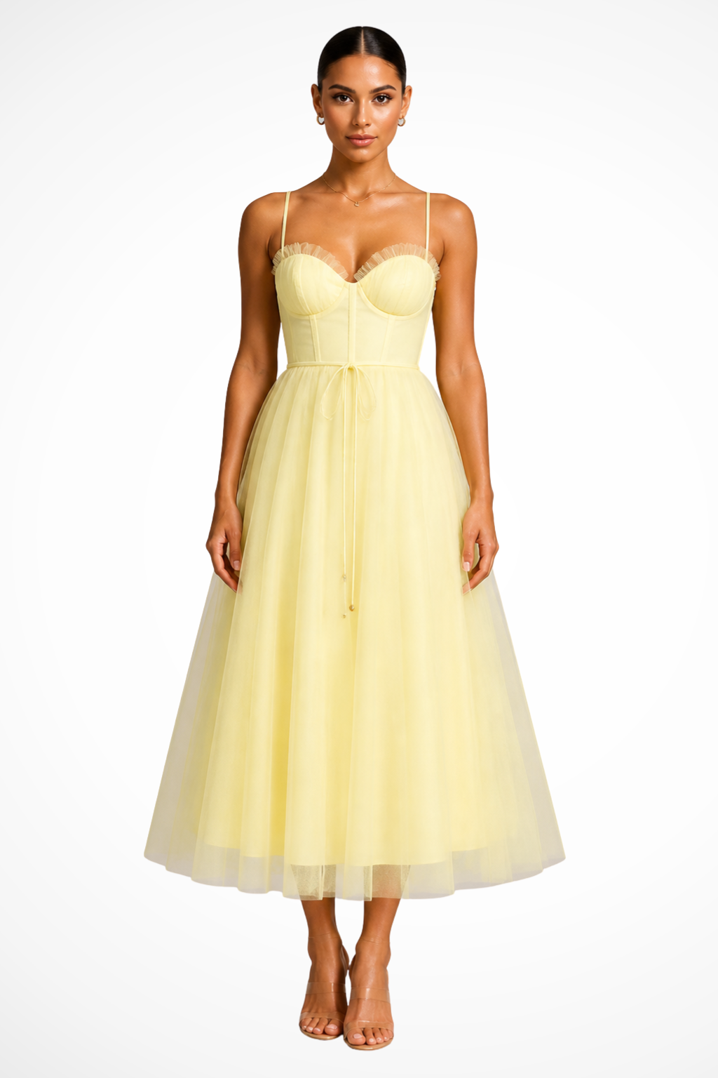 Yellow Women's Corset Tiered Midi Dress – Sorvienne