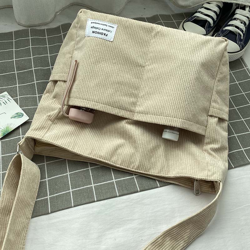 Sorvienne Large Front Pocket Cord Shoulder Bag in Cream