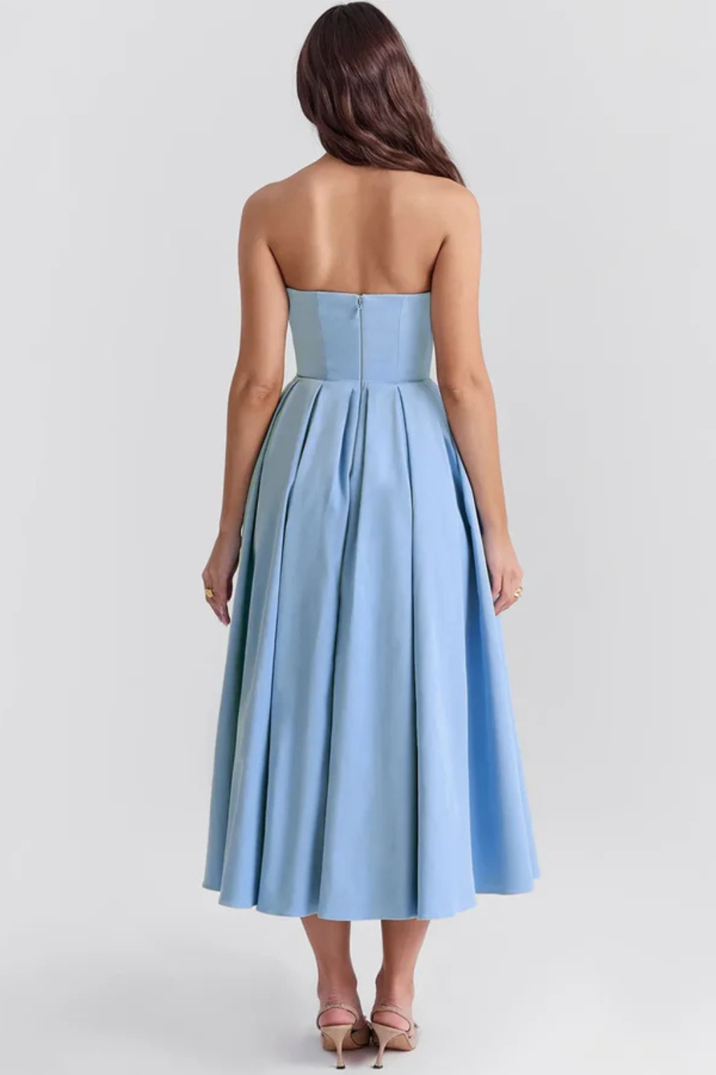 Sorvienne Women's Strapless Corset Flared Midi Dress