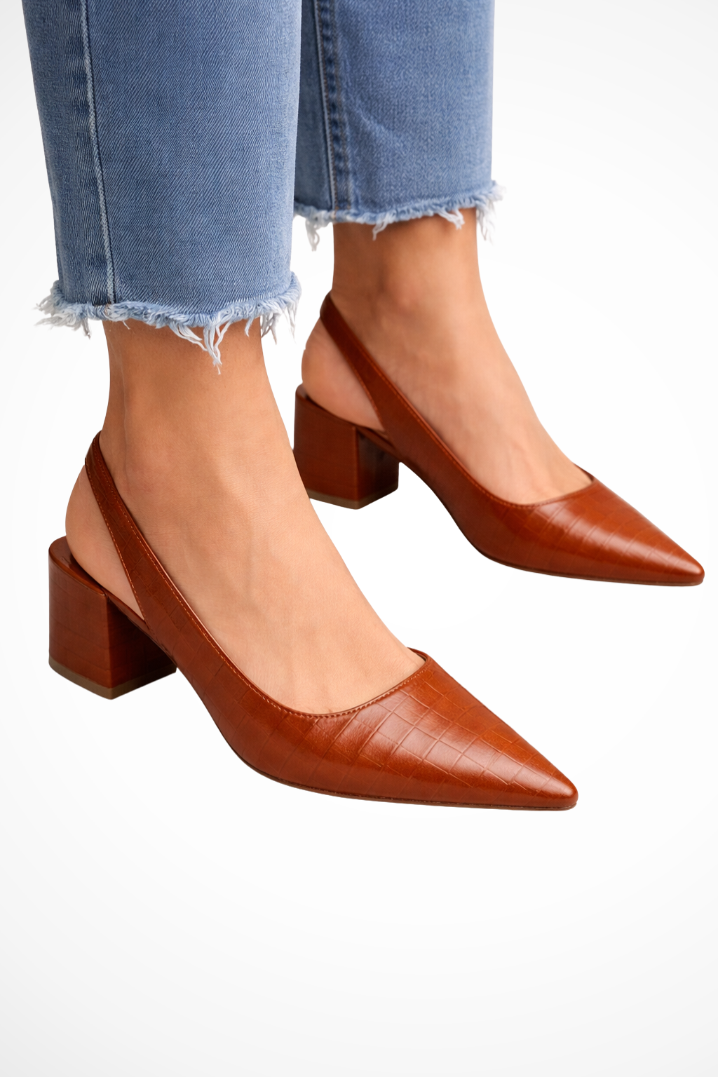 Sorvienne Women's Pointed Toe Slingback Low Heels in Brown