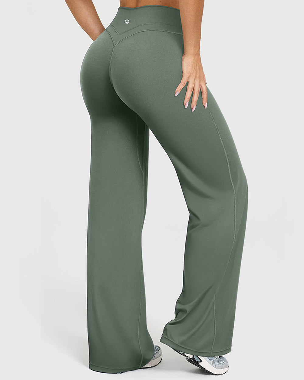 Sorvienne Relaxed High Waisted Flared Leggings in Olive
