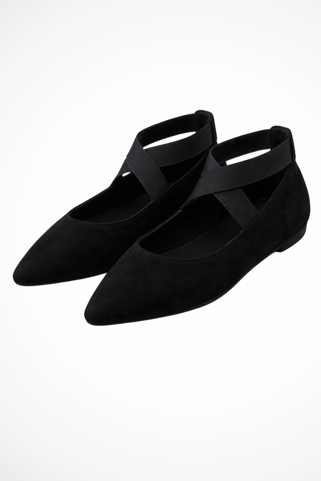 Sorvienne Women's Pointed Toe Ankle Strap Ballet Flats in Black