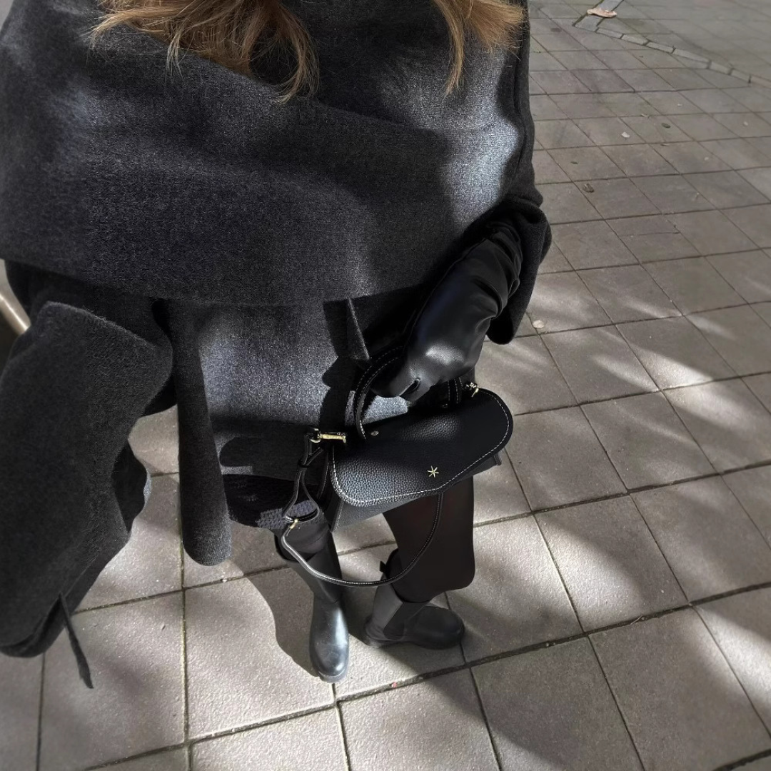 Sorvienne Relaxed Asymmetric Scarf Coat in Charcoal