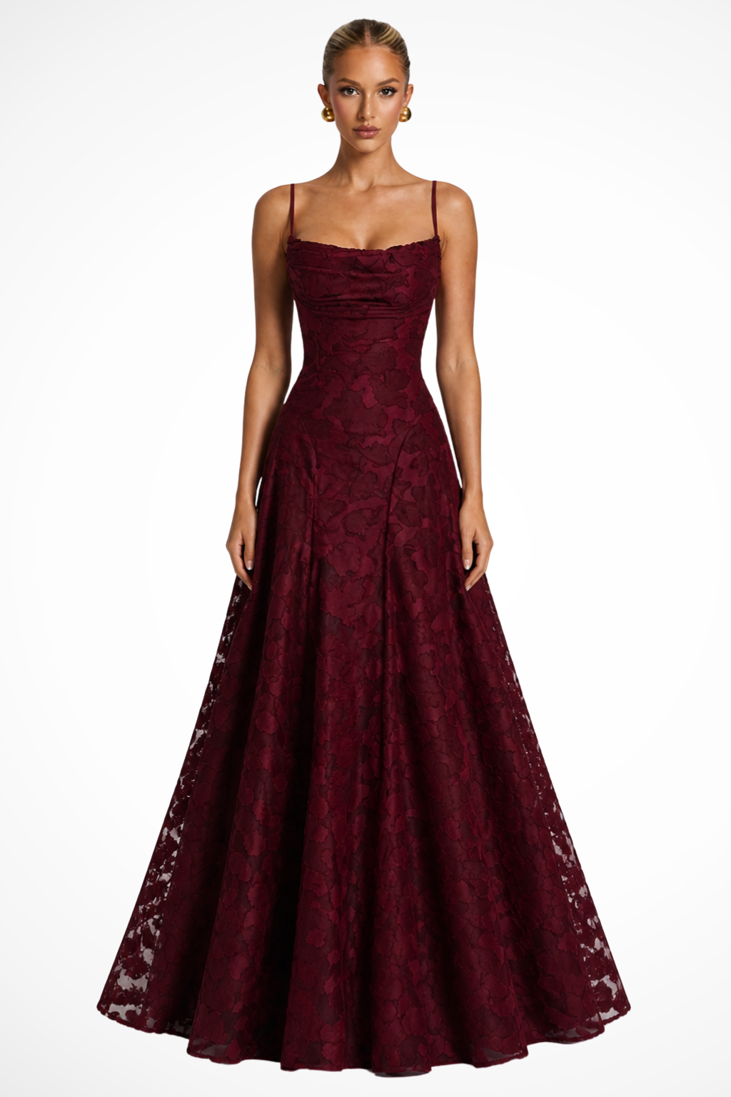 Burgundy Women's Floral Brocade Cami Maxi Dress – Sorvienne