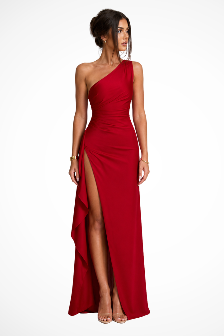 Red Wine Women's One Shoulder Maxi Dress – Sorvienne