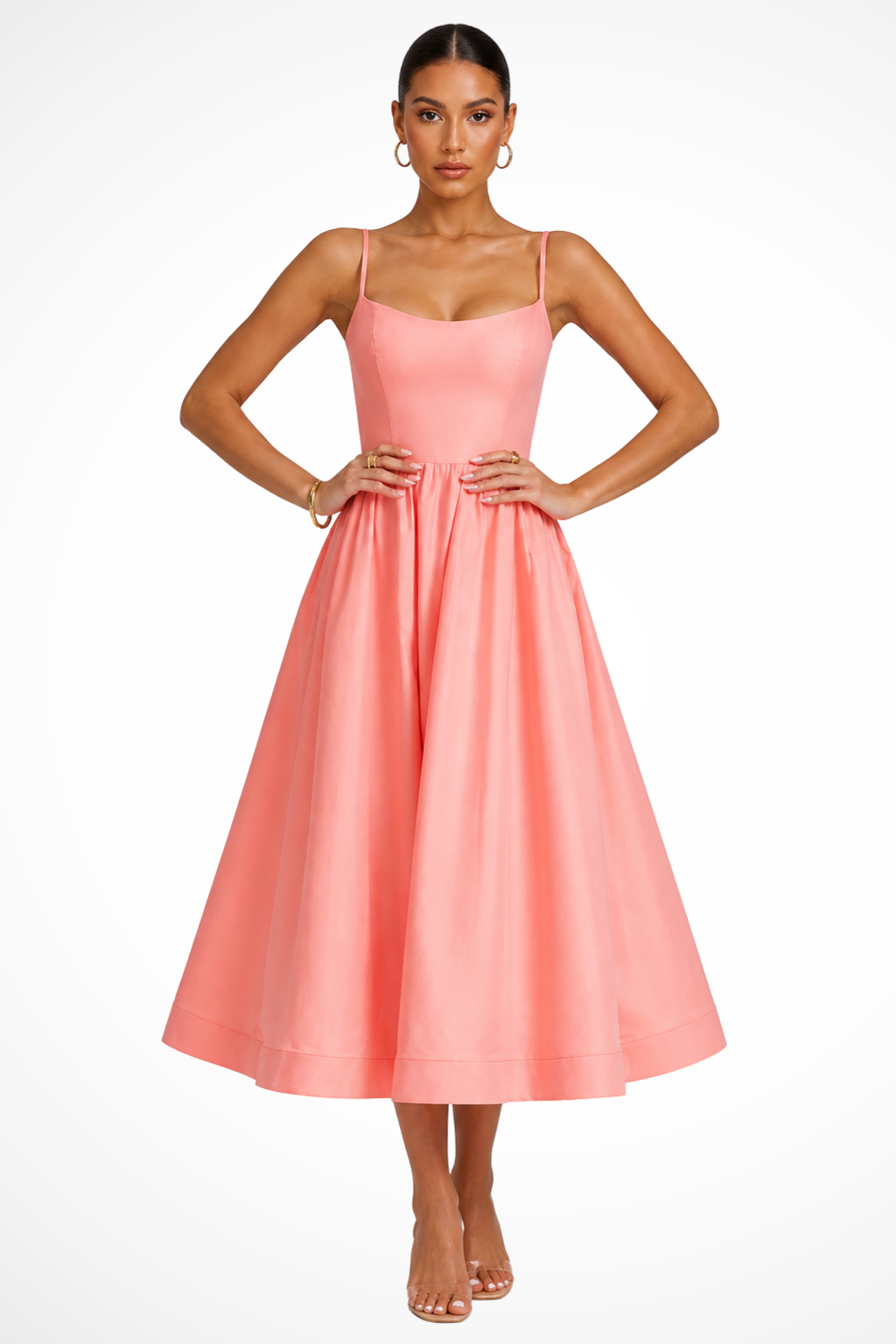 Orange Women's Square Neck Flared Cami Midi Dress – Sorvienne