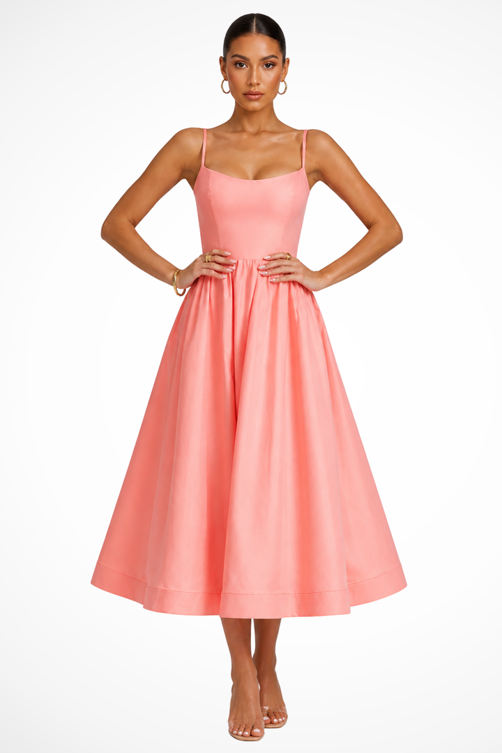 Orange Women's Square Neck Flared Cami Midi Dress – Sorvienne