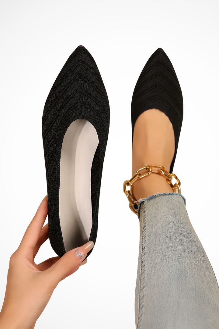 Sorvienne Pointed Toe Knit Orthopaedic Loafers in Black