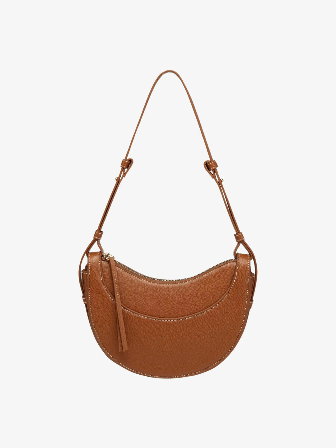 Sorvienne Pebbled Leather Look Half Moon Bag in Tan
