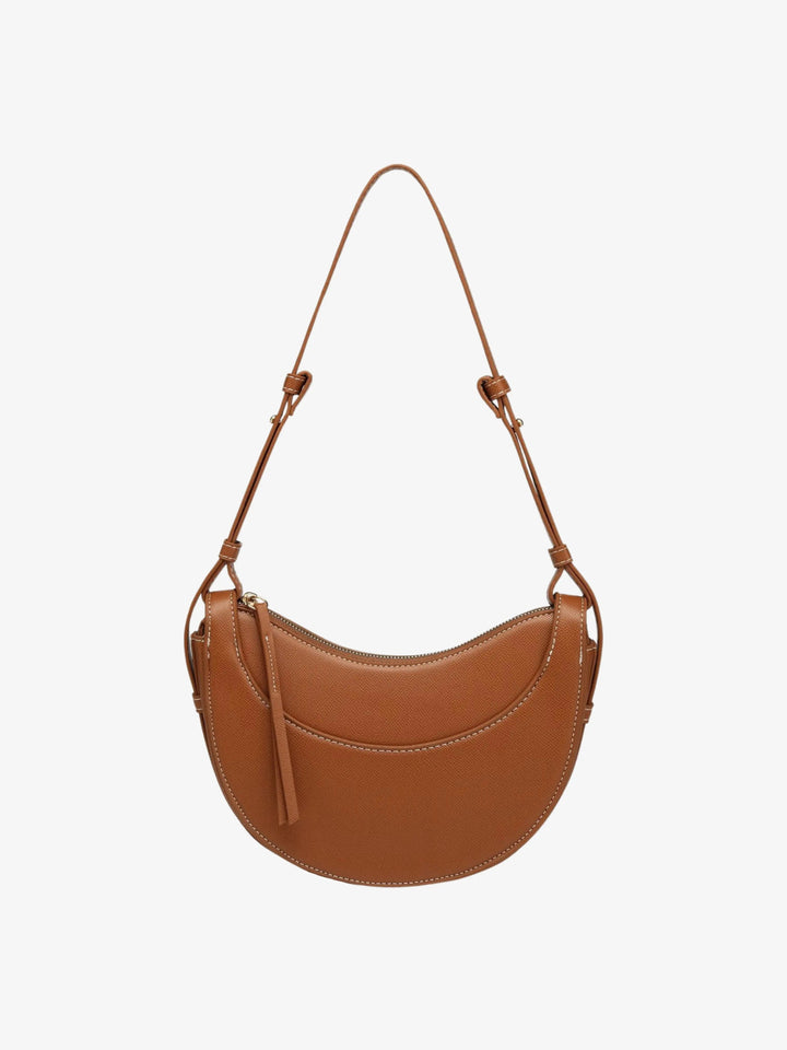 Sorvienne Pebbled Leather Look Half Moon Bag in Tan