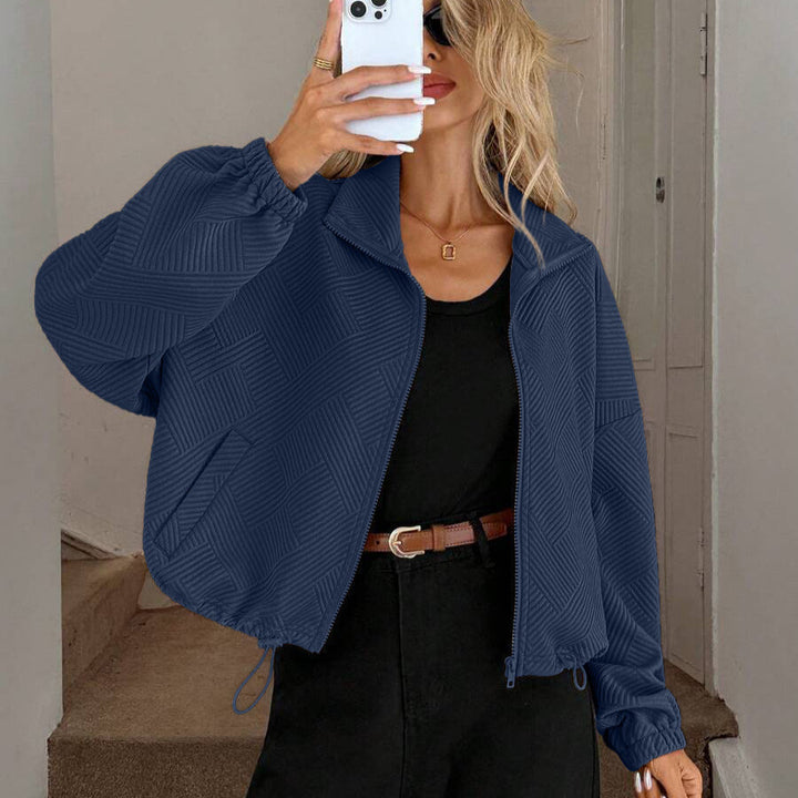 Sorvienne Relaxed Textured Funnel Neck Jacket in Navy