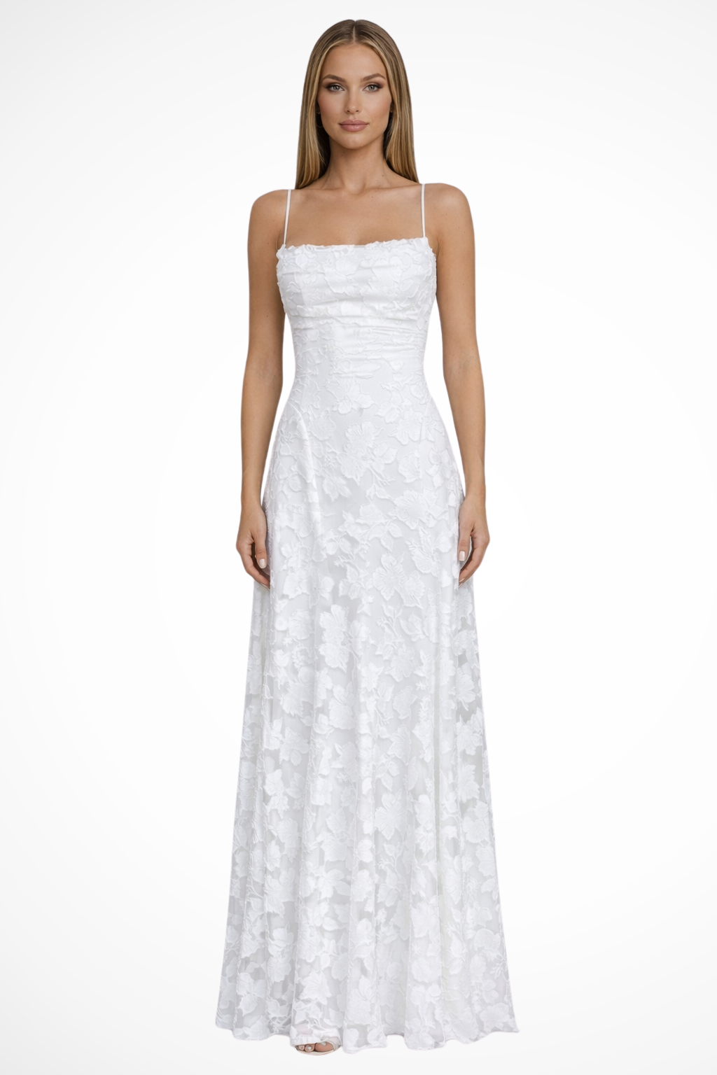 Floral Jacquard Lace-Up Maxi Dress White – Sorvienne