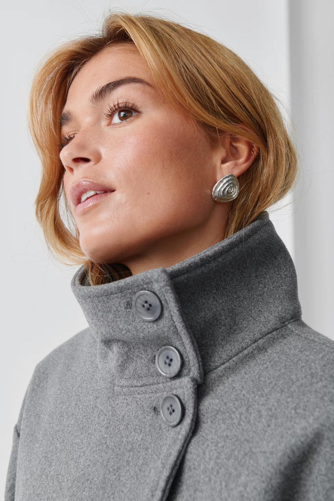 Sorvienne High Neck Raglan Wool Blend Jacket in Grey