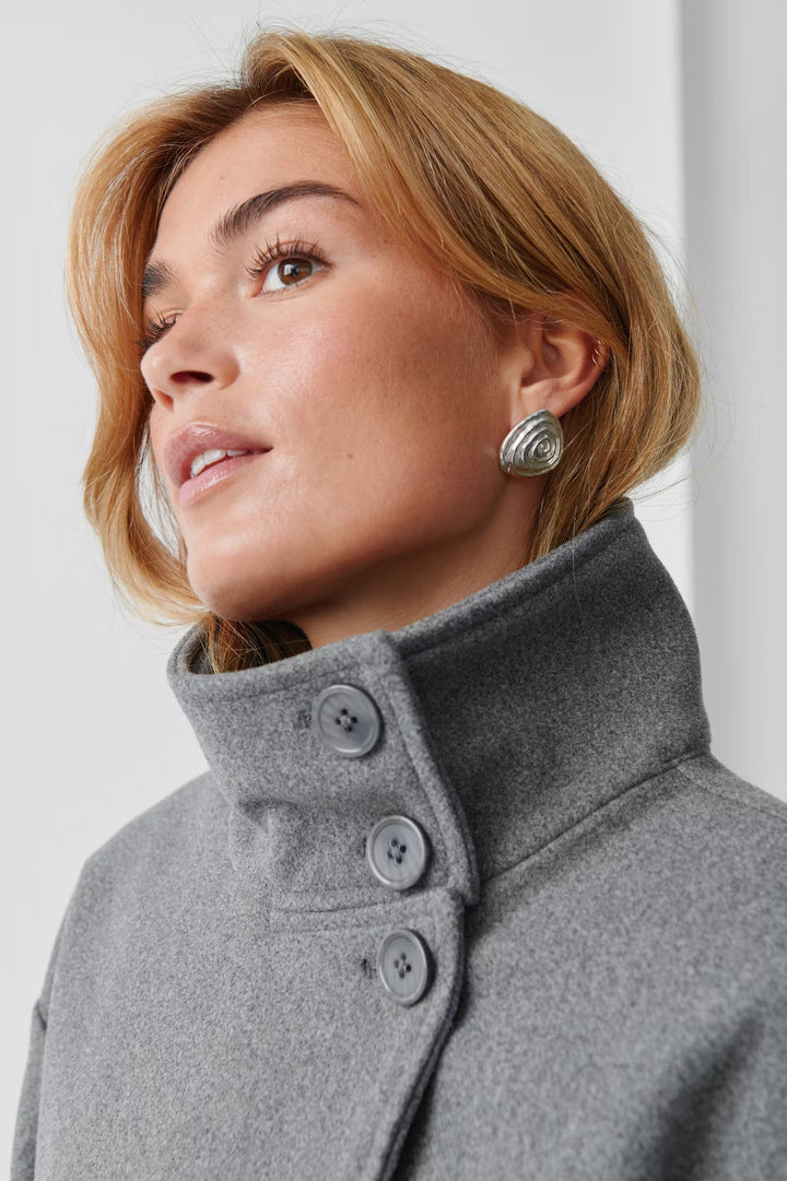 Sorvienne High Neck Raglan Wool Blend Jacket in Grey