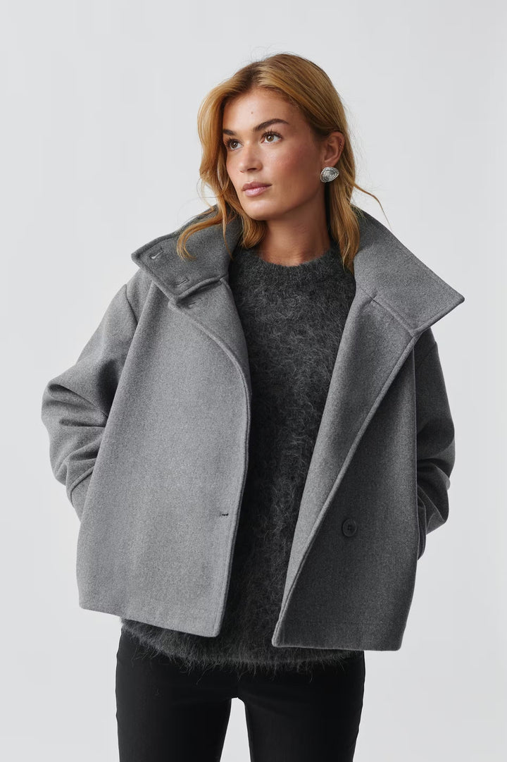 Sorvienne High Neck Raglan Wool Blend Jacket in Grey