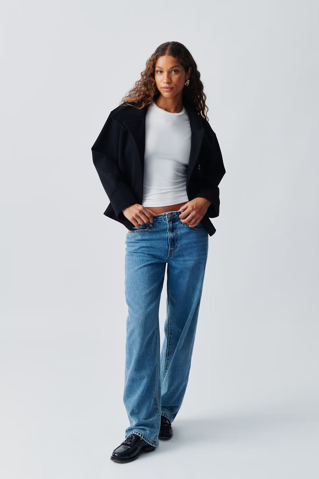 Sorvienne High Neck Raglan Wool Blend Jacket in Black