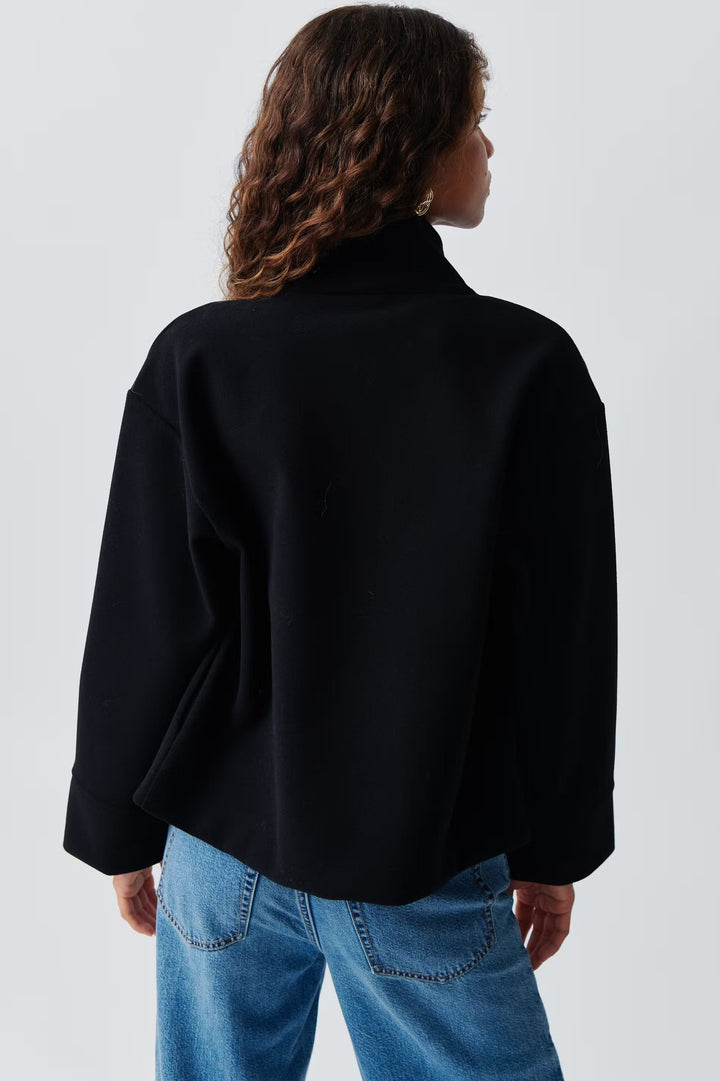 Sorvienne High Neck Raglan Wool Blend Jacket in Black