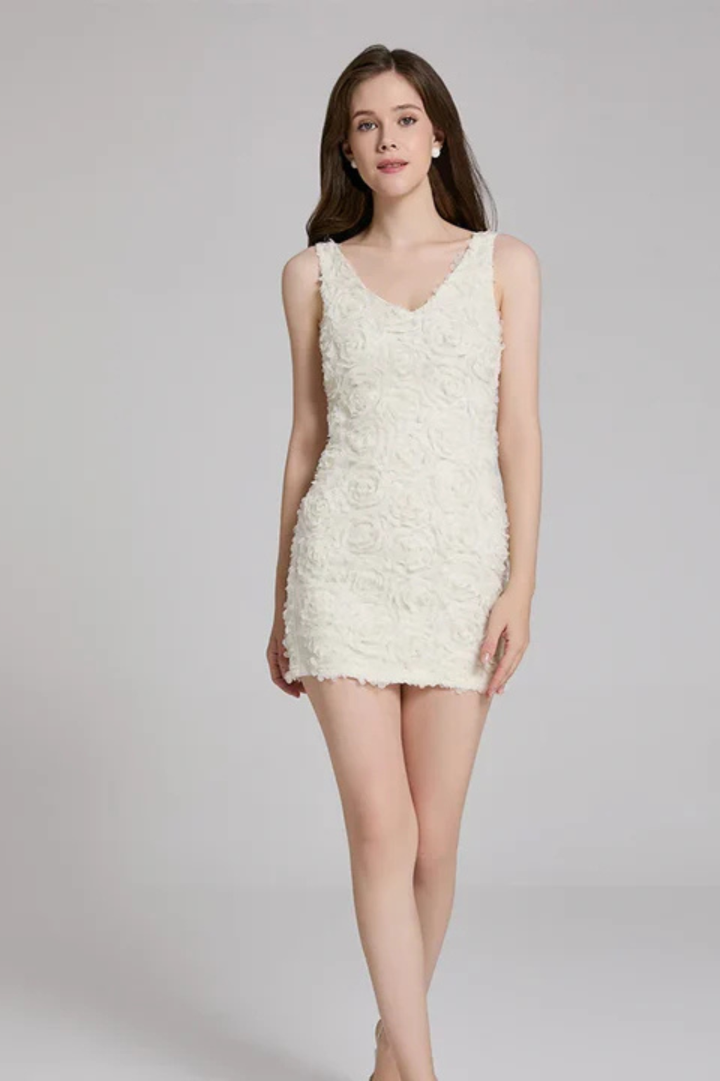 Sorvienne Women's 3D Floral Textured Fitted Wedding Guest Dress