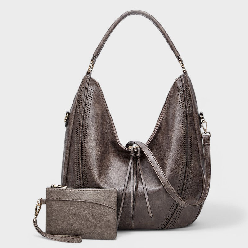 Sorvienne Slouchy Hobo Bag with Matching Purse in Grey with Purse