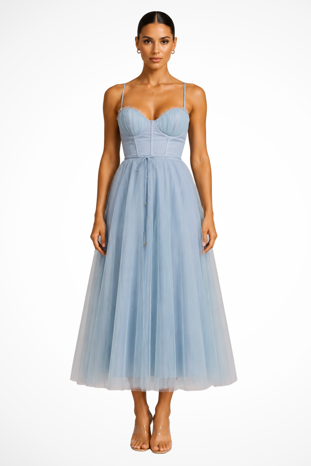 Blue Women's Corset Tiered Midi Dress – Sorvienne