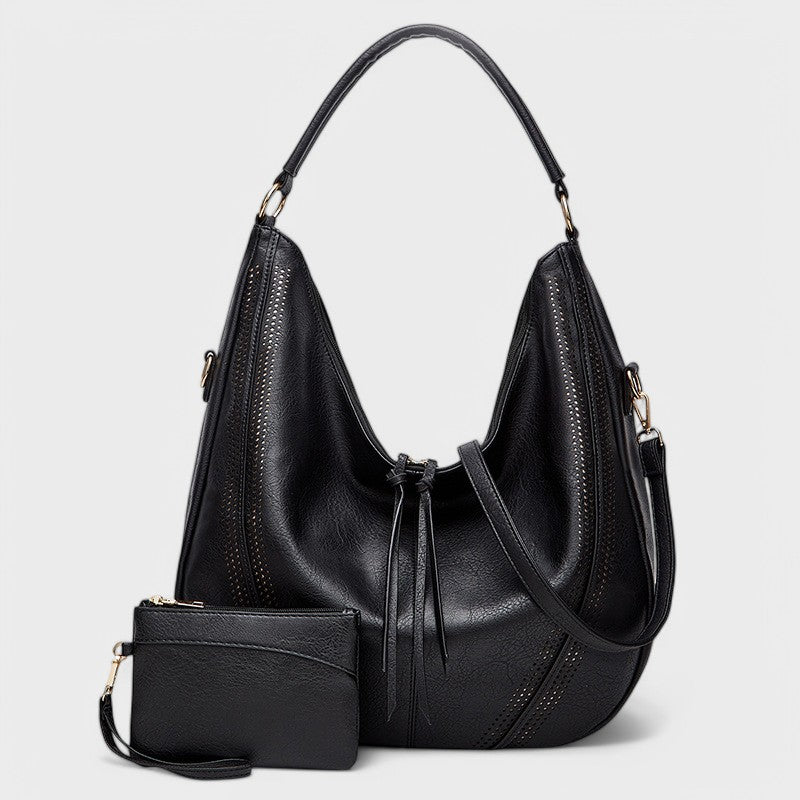 Sorvienne Slouchy Hobo Bag with Matching Purse in Black with Purse