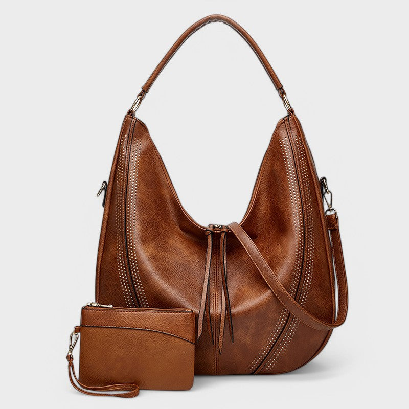 Sorvienne Slouchy Hobo Bag with Matching Purse in Tan with Purse