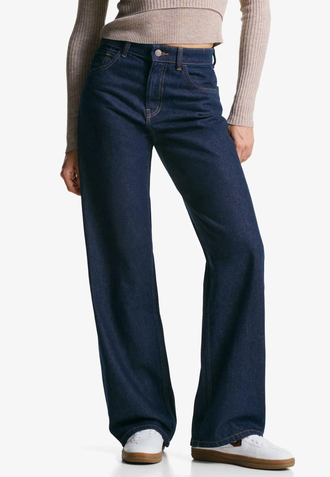 Sorvienne Relaxed High Waisted Wide Leg Jeans in Dark Blue