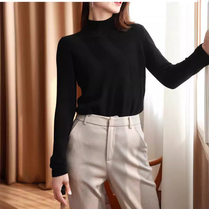 Sorvienne Slim Fine Knit Mock Neck Jumper in Black