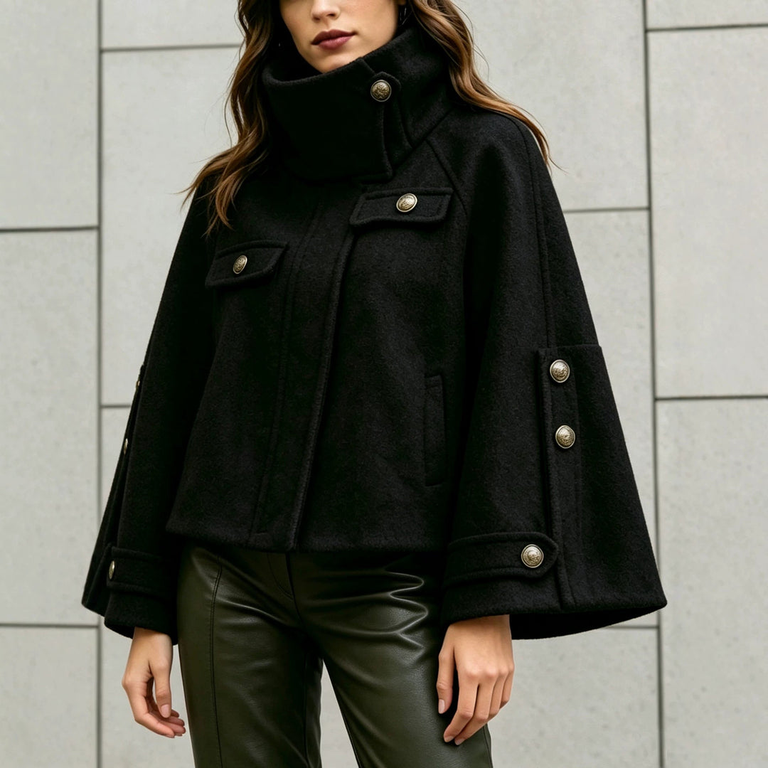 Sorvienne Relaxed Stand Collar Button Cape Jacket