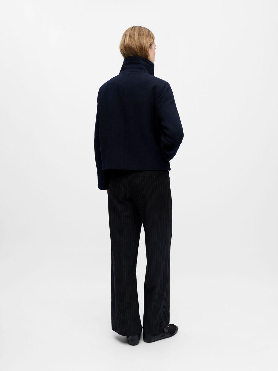 Sorvienne High Neck Raglan Wool Blend Jacket in Navy
