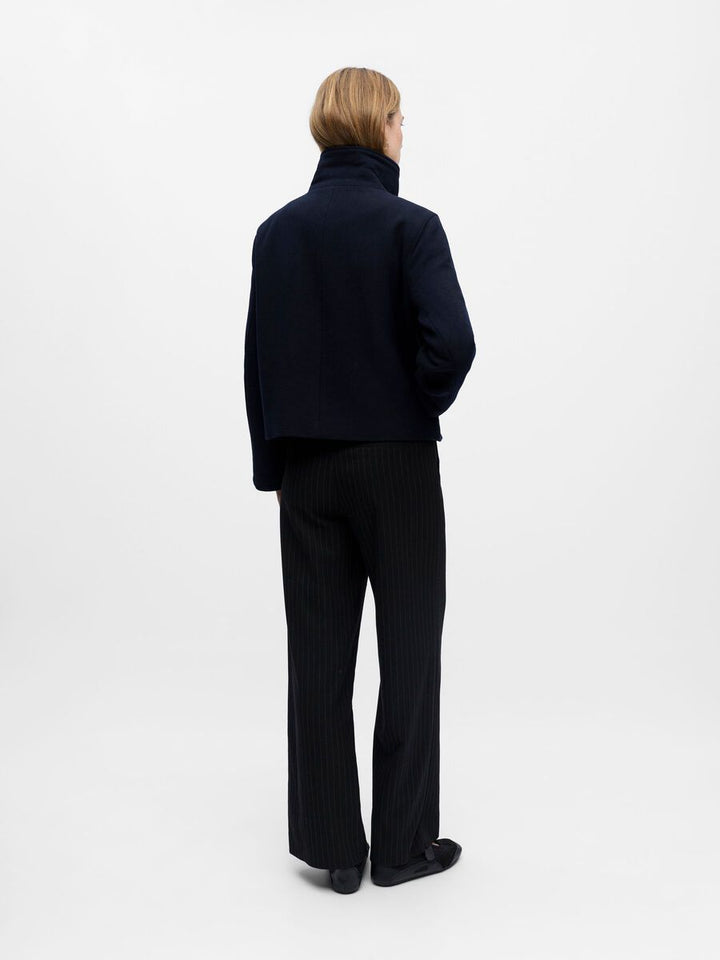 Sorvienne High Neck Raglan Wool Blend Jacket in Navy