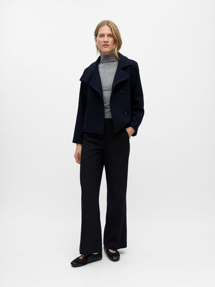 Sorvienne High Neck Raglan Wool Blend Jacket in Navy