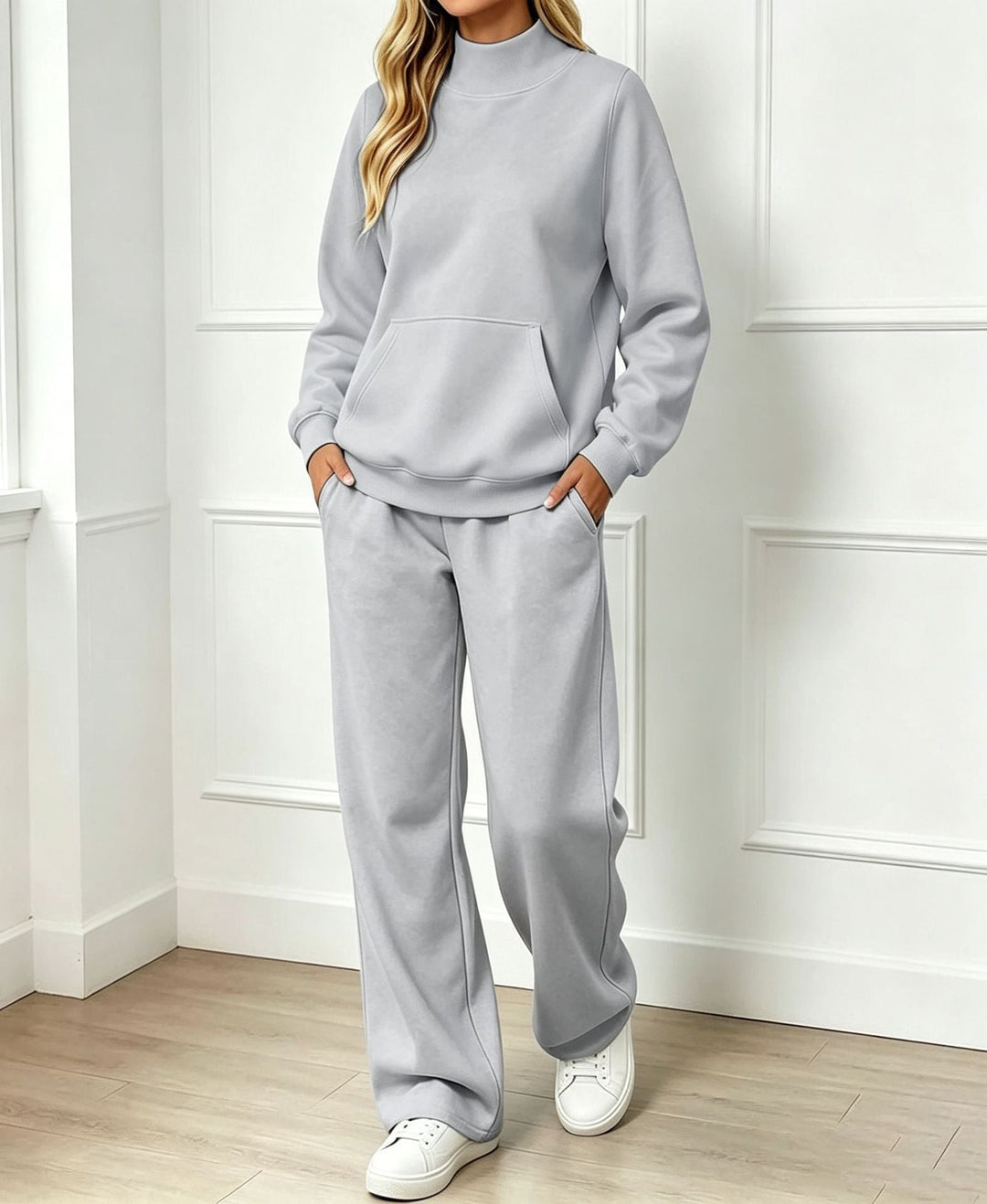 Sorvienne Relaxed Mock Neck Sweatshirt and Joggers Set in Grey