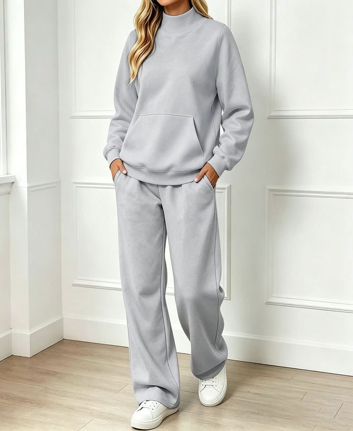 Sorvienne Relaxed Mock Neck Sweatshirt and Joggers Set in Grey