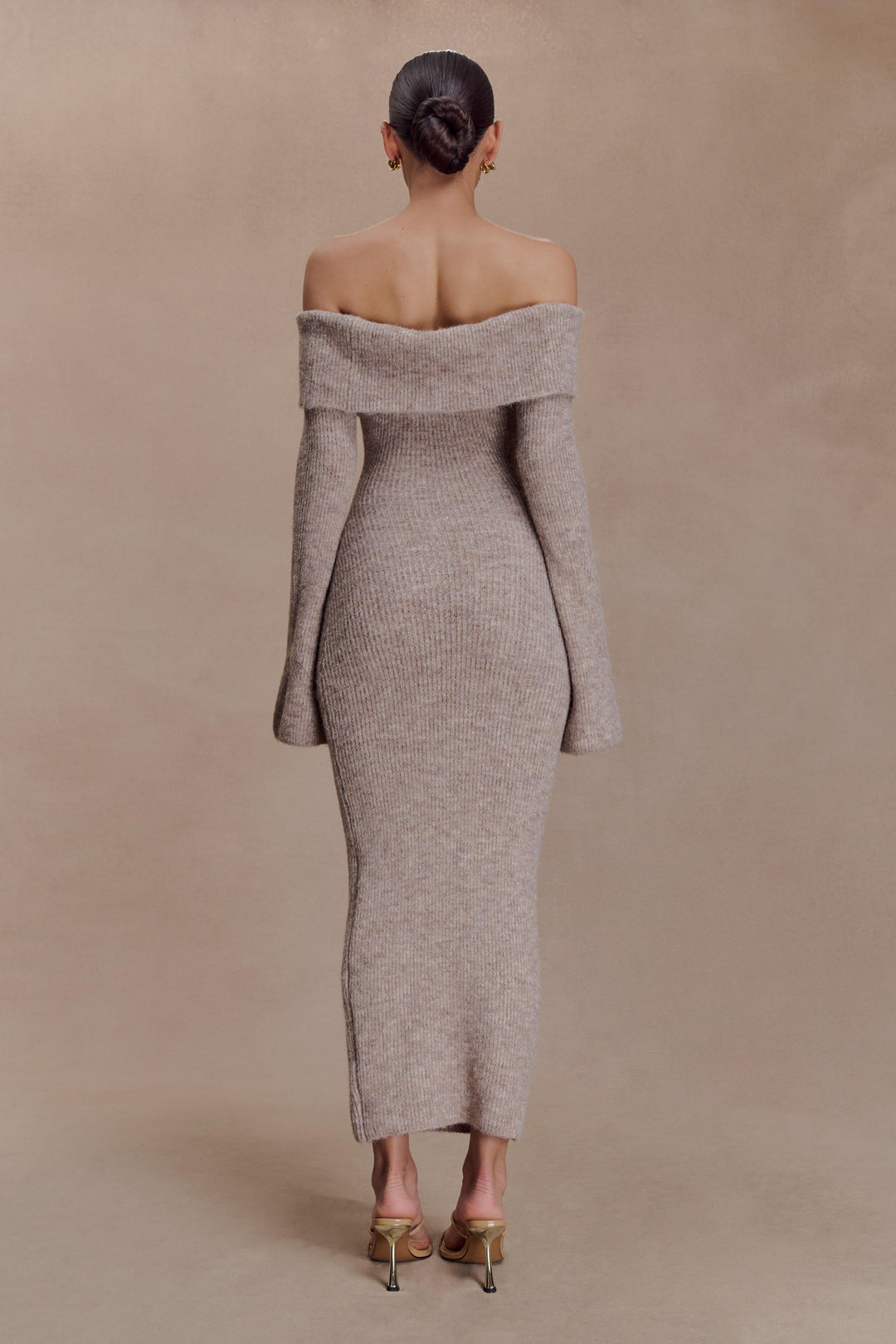 Sorvienne Slim Fluffy Knit Bardot Midi Dress