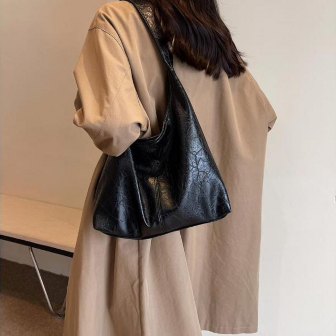 Sorvienne Slouchy Faux Leather Hobo Bag in Black