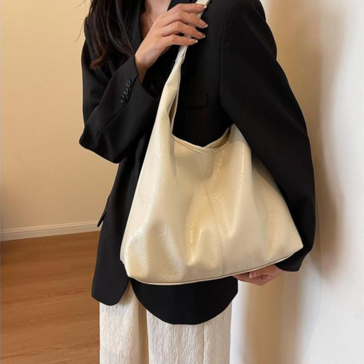 Sorvienne Slouchy Faux Leather Hobo Bag in Cream