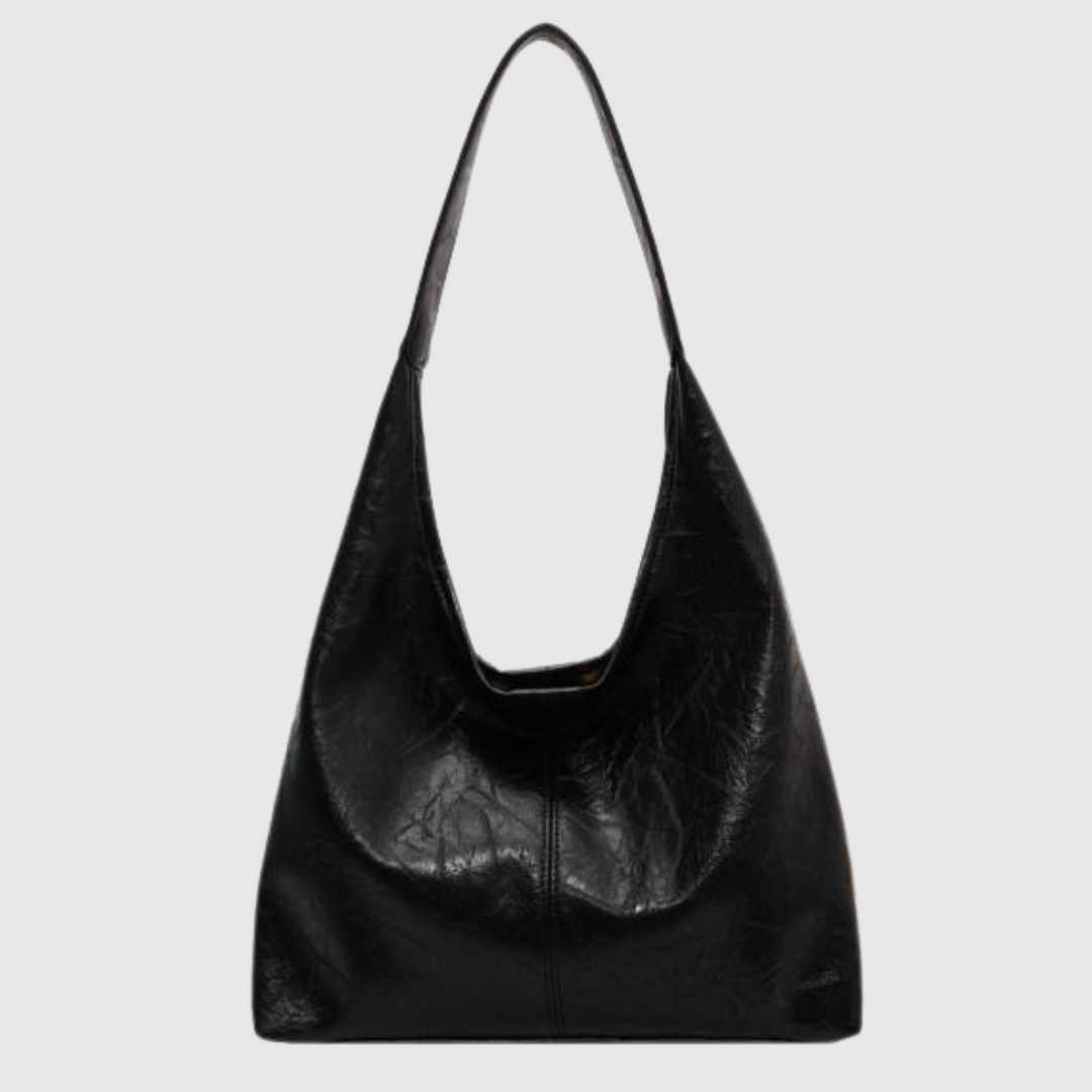 Sorvienne Slouchy Faux Leather Hobo Bag in Black