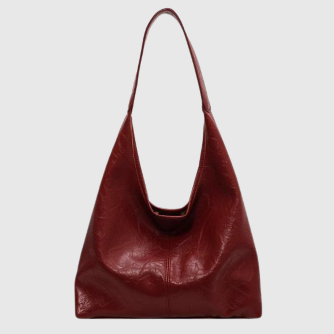 Sorvienne Slouchy Faux Leather Hobo Bag in Burgundy
