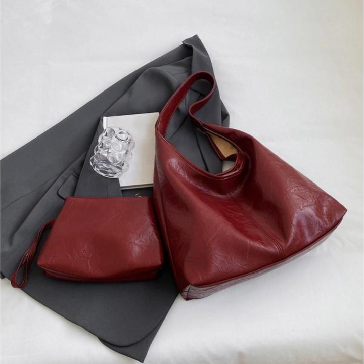 Sorvienne Slouchy Faux Leather Hobo Bag in Burgundy