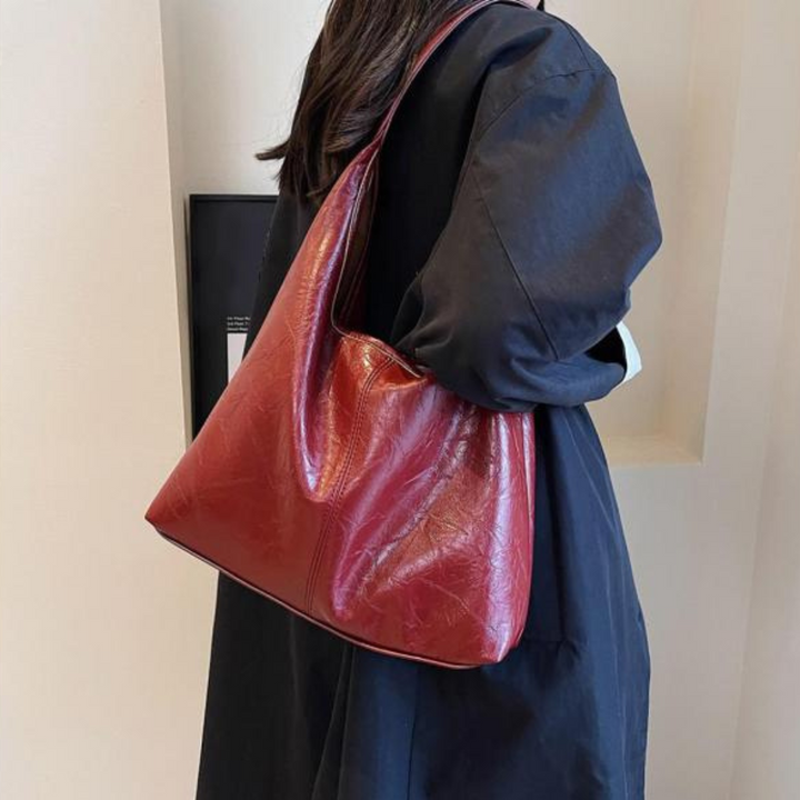 Sorvienne Slouchy Faux Leather Hobo Bag in Burgundy