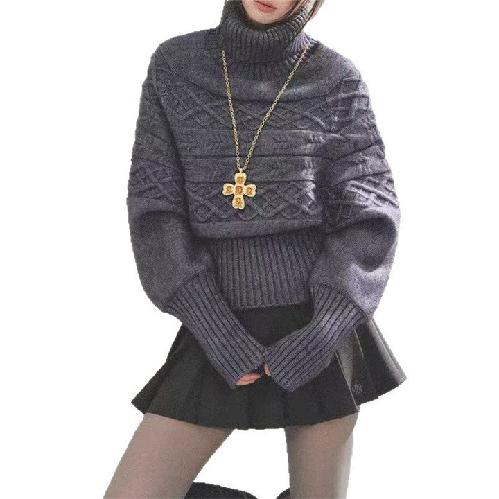Sorvienne Batwing Cable Knit Roll Neck Jumper in Grey