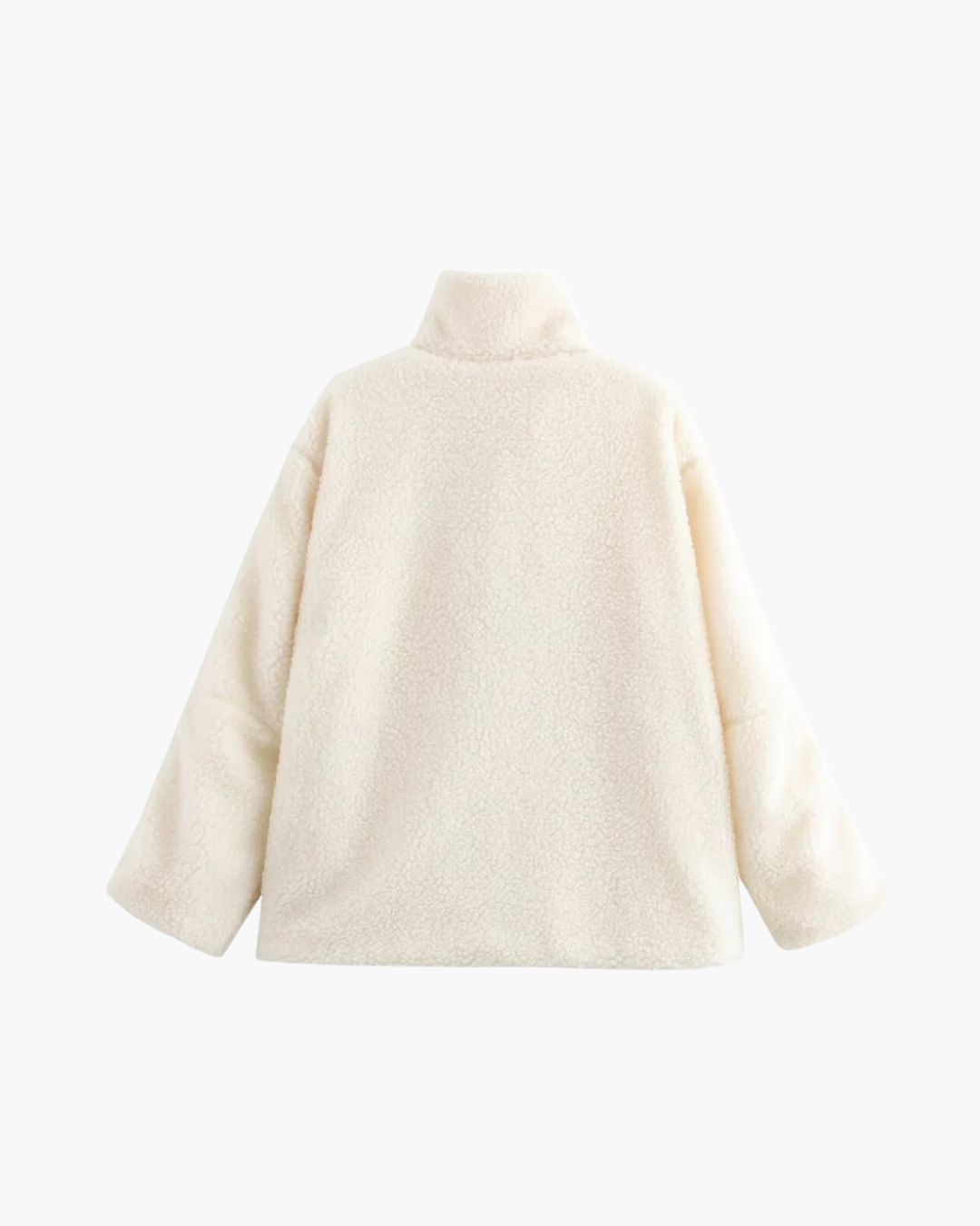 Sorvienne Oversized Zip Through Borg Jacket in Cream